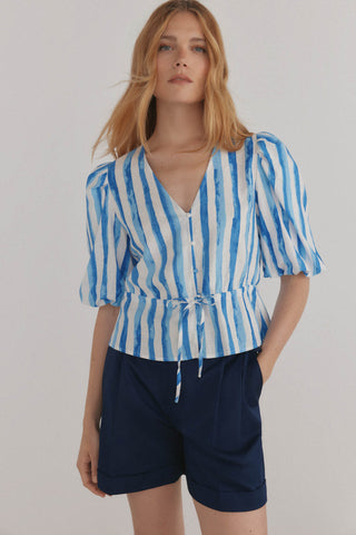 Blusa Mangas Abullonadas Estampado Rayas