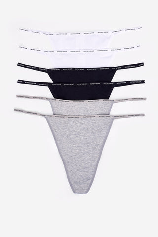 Paquete de 6 Bragas Tipo Tanga de Algodón