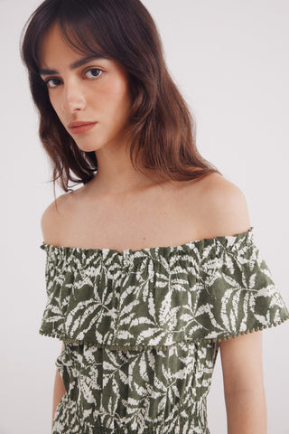 Vestido Escote con Volante Estampado