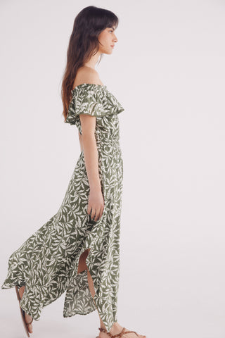 Vestido Escote con Volante Estampado