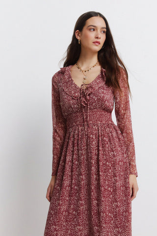 Vestido Escote con Volante Estampado