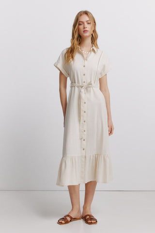 Vestido Midi Camisero Manga Corta