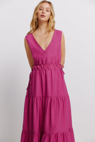 BASIC V-NECK LONG DRESS.