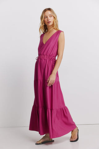 BASIC V-NECK LONG DRESS.