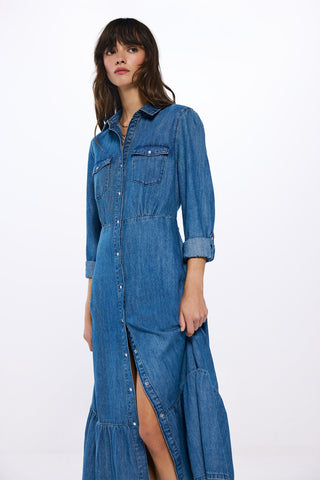 Vestido Camisero Denim con Volante