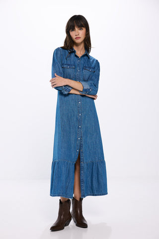 Vestido Camisero Denim con Volante