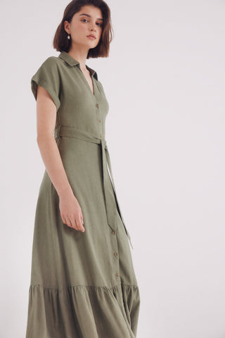 Vestido Camisero con Volante y Cinturón