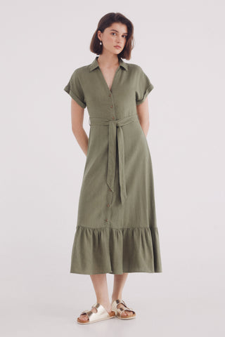 Vestido Camisero con Volante y Cinturón