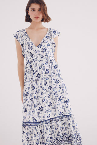Vestido Manga Corta con Estampado Floral