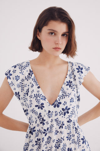 Vestido Manga Corta con Estampado Floral