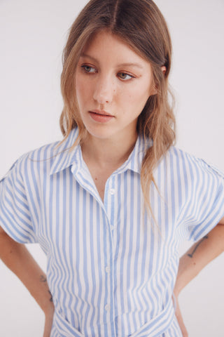 Vestido Camisero con Estampado de Rayas