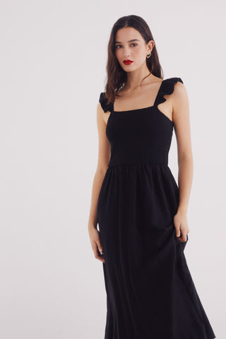Vestido Midi con Tirantes de Volantes