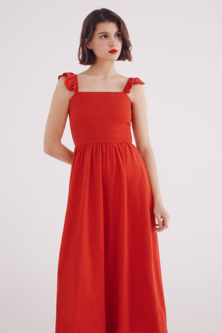 Vestido Midi con Tirantes de Volantes