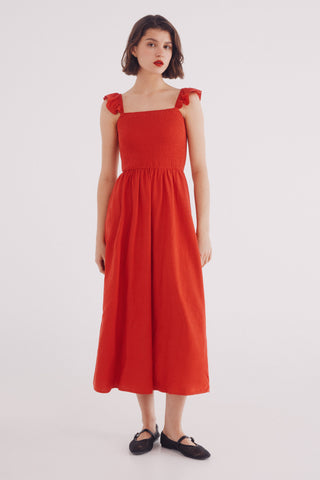 Vestido Midi con Tirantes de Volantes