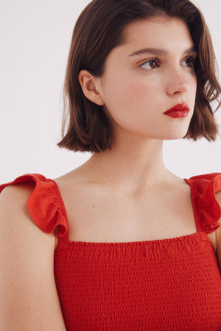 Vestido Midi con Tirantes de Volantes