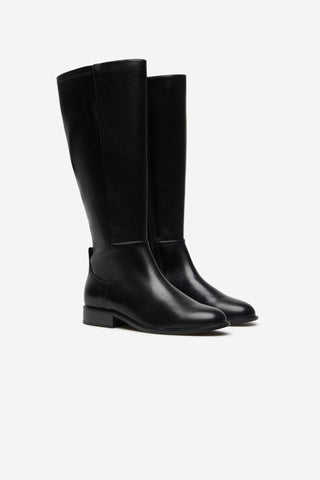 Bota Alta con Detalle Elástico Efecto Piel