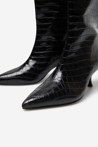 Botas Alta de Tacón con Efecto de Charol