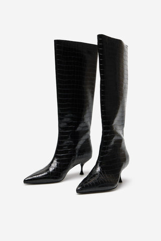 Botas Alta de Tacón con Efecto de Charol