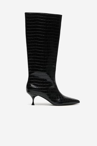 Botas Alta de Tacón con Efecto de Charol