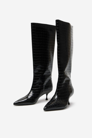 Botas Alta de Tacón con Efecto de Charol