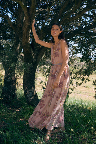 Vestido con Cintura Trenzada Estampado