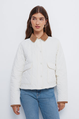 Chaqueta  Corta Acolchada con Cuello Pana