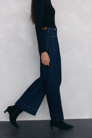 Jeans Wide Leg Talle Alto con Bolsillos