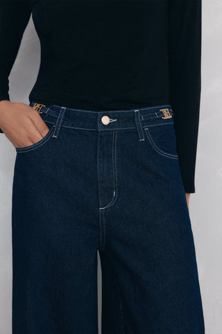 Jeans Wide Leg Talle Alto con Bolsillos