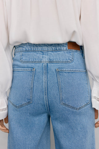 Jeans Wide Leg Talle Alto con Bolsillos