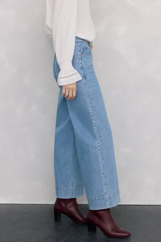 Jeans Wide Leg Talle Alto con Bolsillos