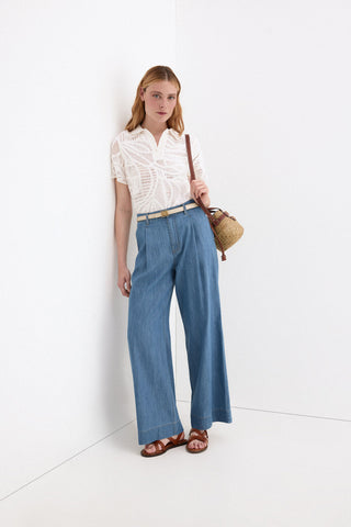 E Denim Wide Leg Fluido.