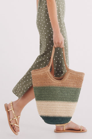 Bolso de Hombro de Rafia con Rayas