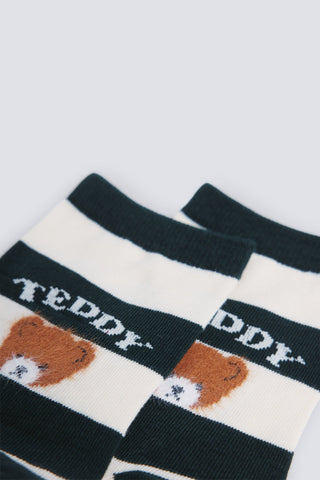 Medias de Rayas con Diseño Osito, Mujer