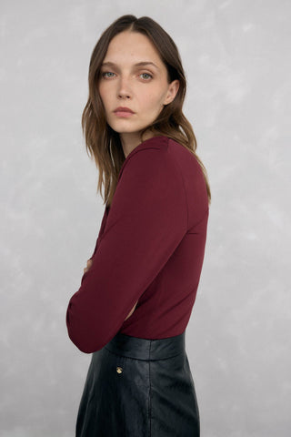 Camiseta Manga Larga con Escote Drapeado