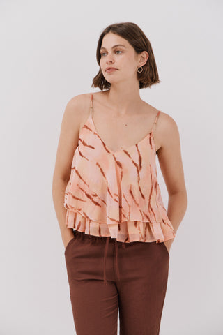 Blusa de Tirantes con Detalle Volantes Estampado