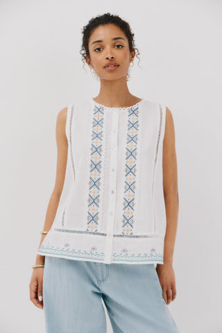 Blusa sin Mangas con Detalle Bordado