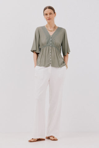Blusa Manga Corta con Detalle de Volantes