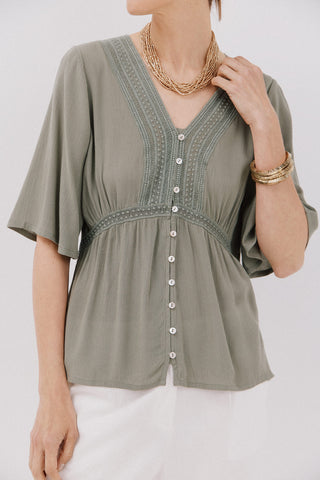 Blusa Manga Corta con Detalle de Volantes