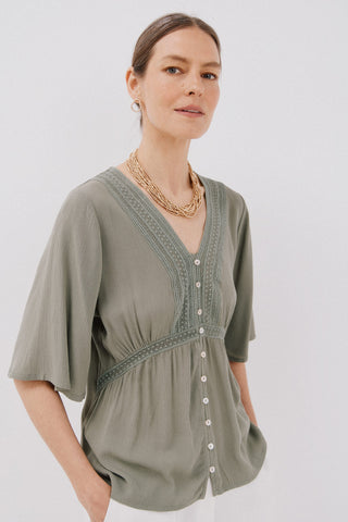 Blusa Manga Corta con Detalle de Volantes