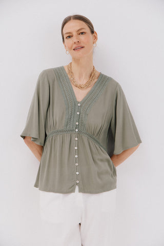 Blusa Manga Corta con Detalle de Volantes