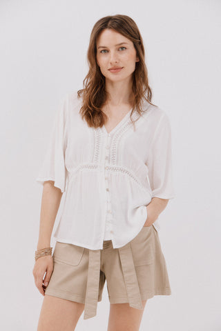 Blusa Manga Corta con Detalle de Volantes