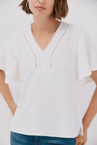 Blusa Manga con Volantes y Encaje.