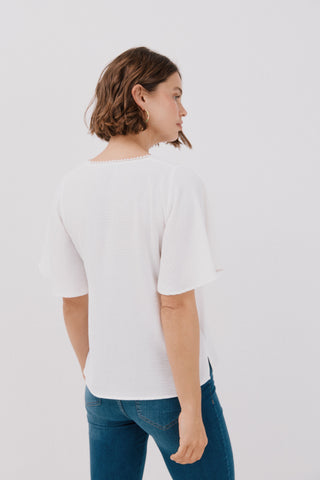 Blusa Manga con Volantes y Encaje.