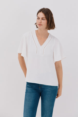 Blusa Manga con Volantes y Encaje.