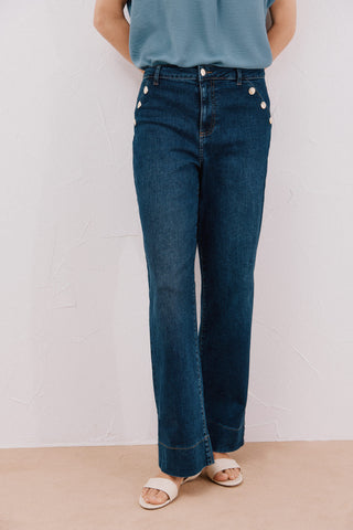 Jeans Talle Alto con Detalle Botones