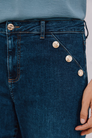 Jeans Talle Alto con Detalle Botones