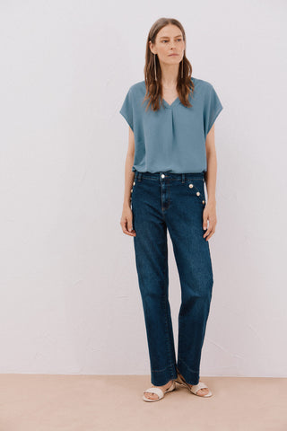 Jeans Talle Alto con Detalle Botones