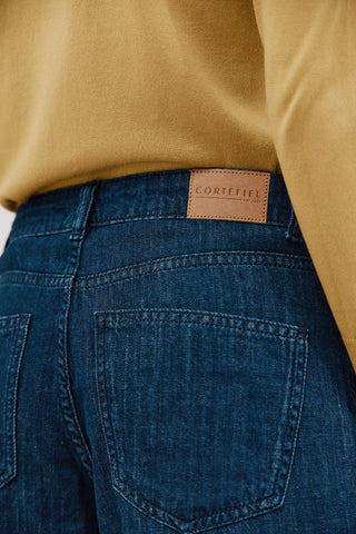 Jeans Ancho Talle Alto con Bolsillos