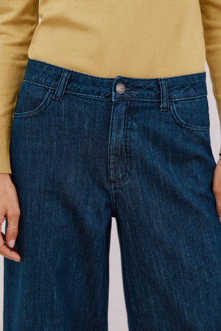 Jeans Ancho Talle Alto con Bolsillos