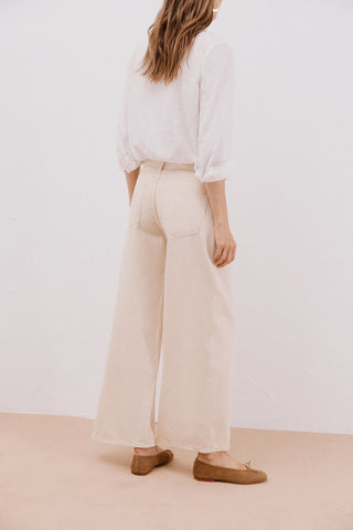 Jeans Ancho Talle Alto con Bolsillos